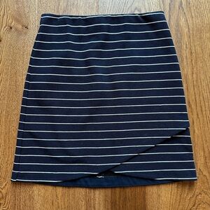 NWT LOFT Navy Blue & White Striped Faux Wrap Skirt, Small